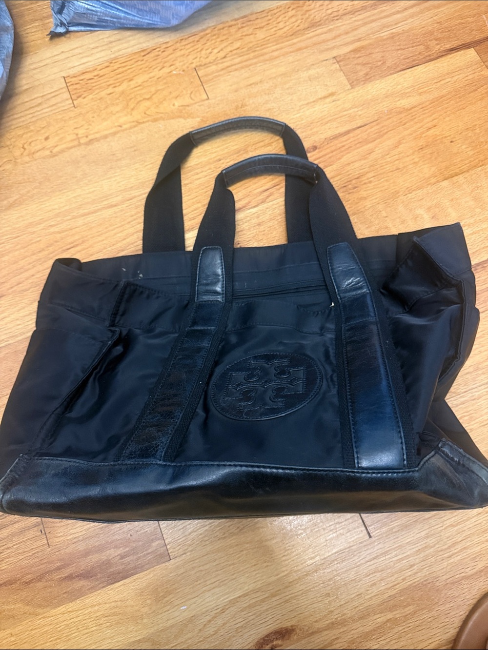 Tory Burch Black Nylon and Leather Logo Tote